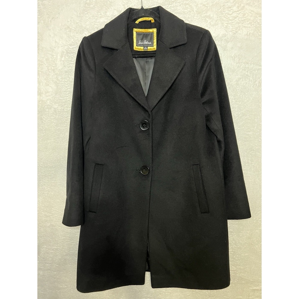 Sam Edelman Black Wool Blend Coat Women's Size 8 Long Peacoat Jacket‎